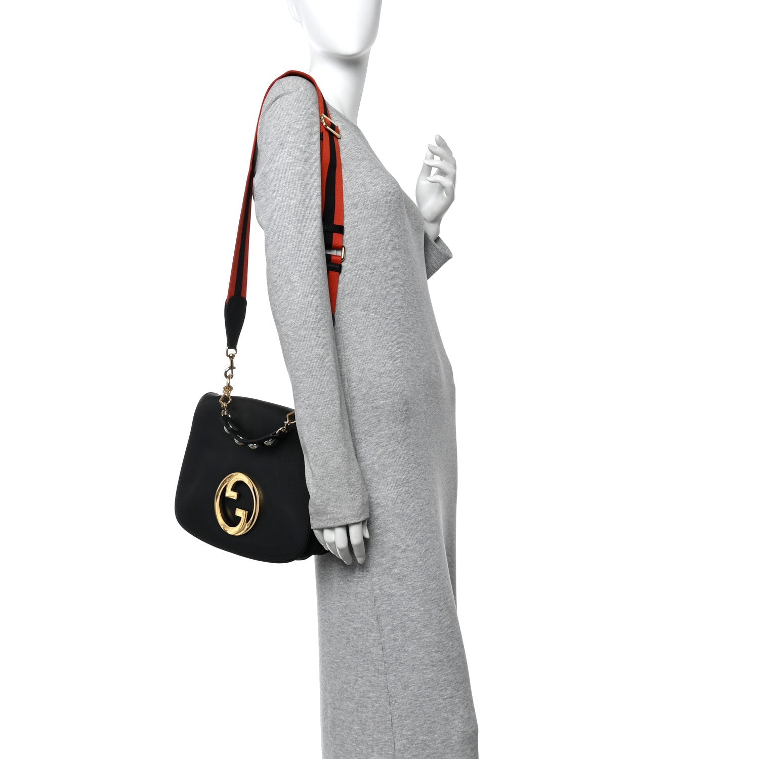 Gucci Roxy Calfskin Web Medium Studded Blondie Shoulder Flap Bag Black