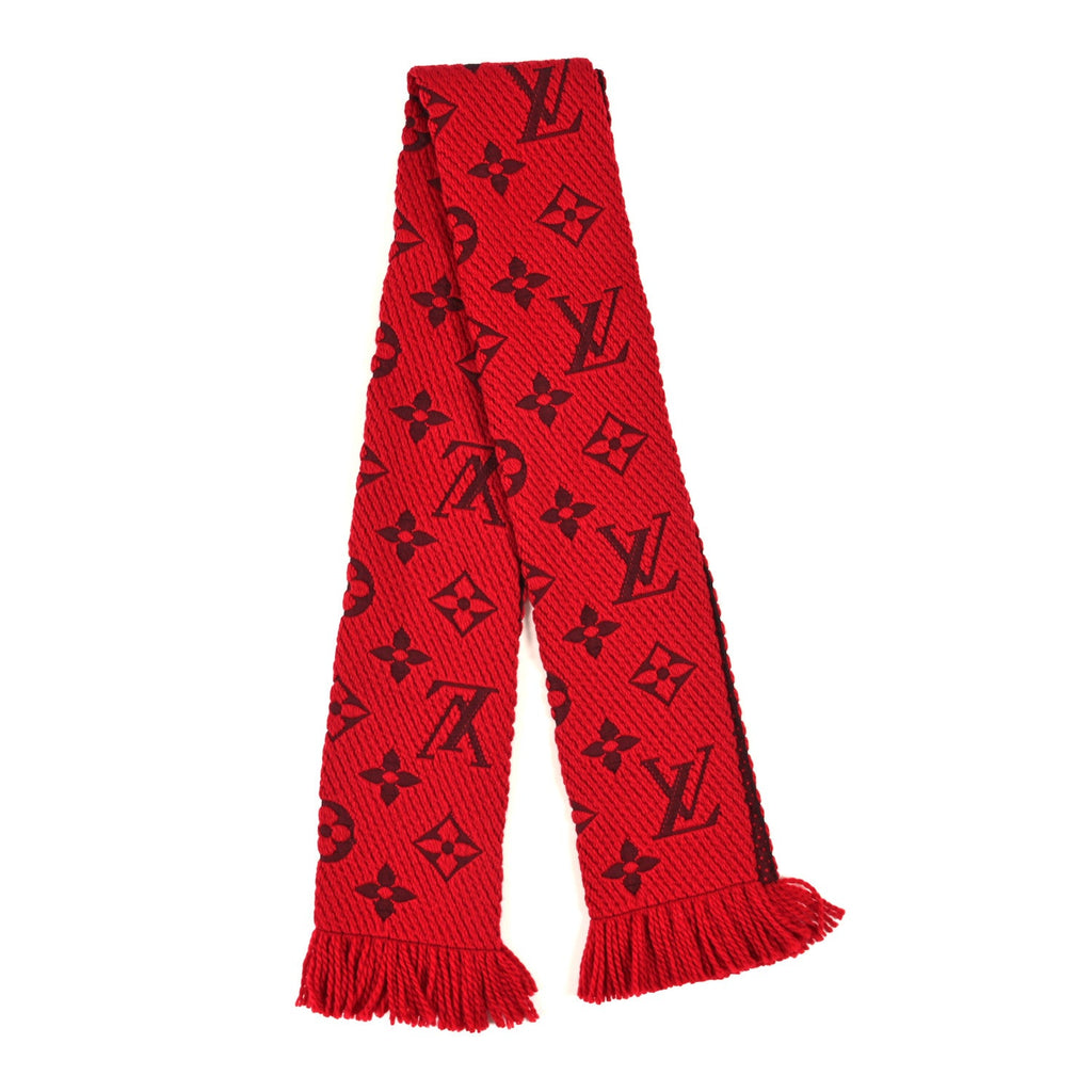 Louis Vuitton Wool Silk Logomania Scarf Rubis