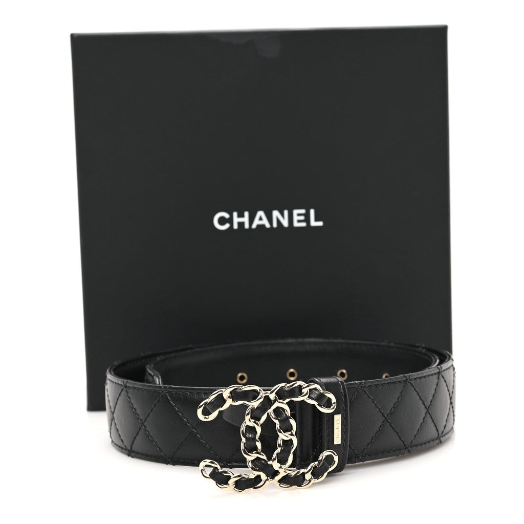 Calfskin Quilted CC Chain Belt 70 28 Black