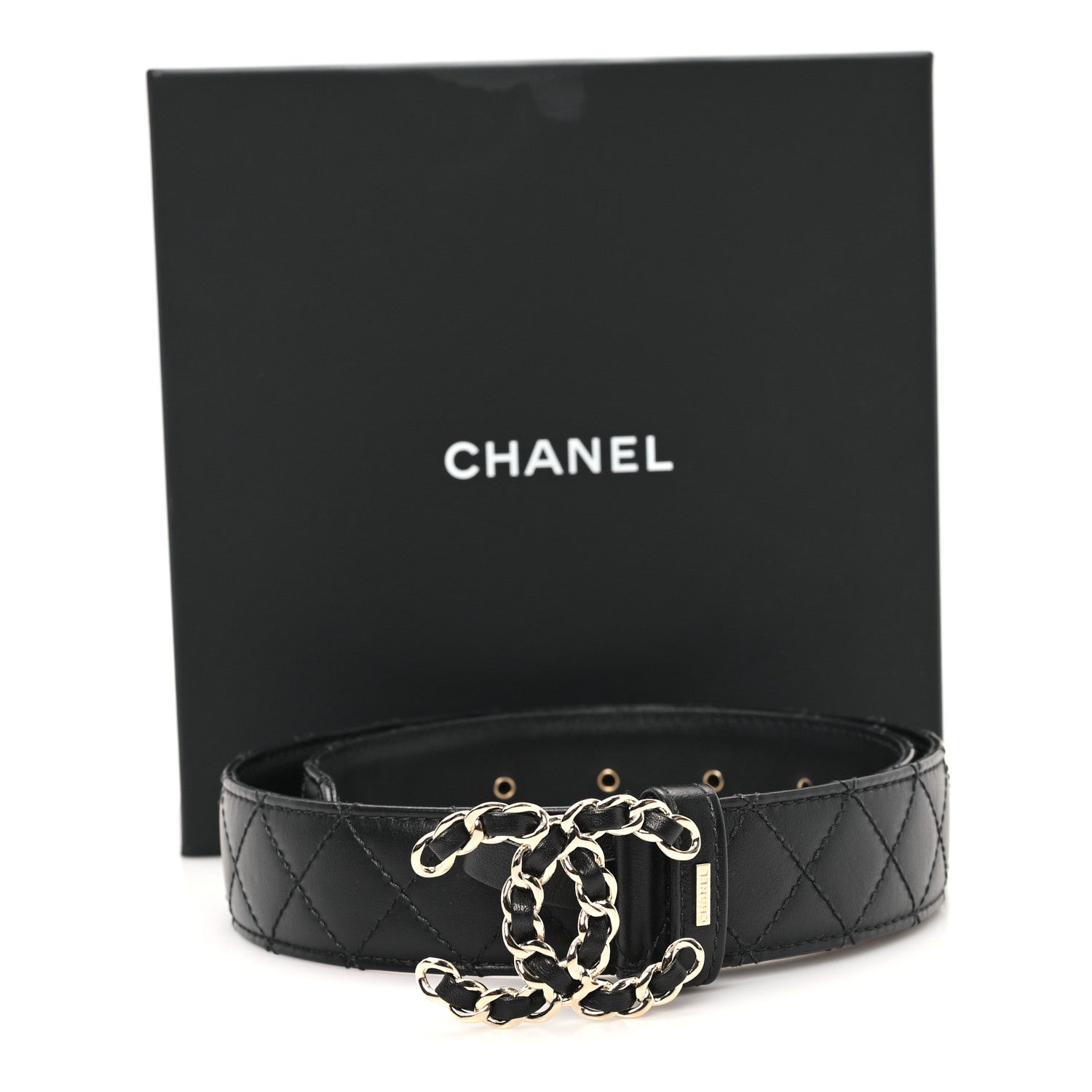 Calfskin Quilted CC Chain Belt 70 28 Black