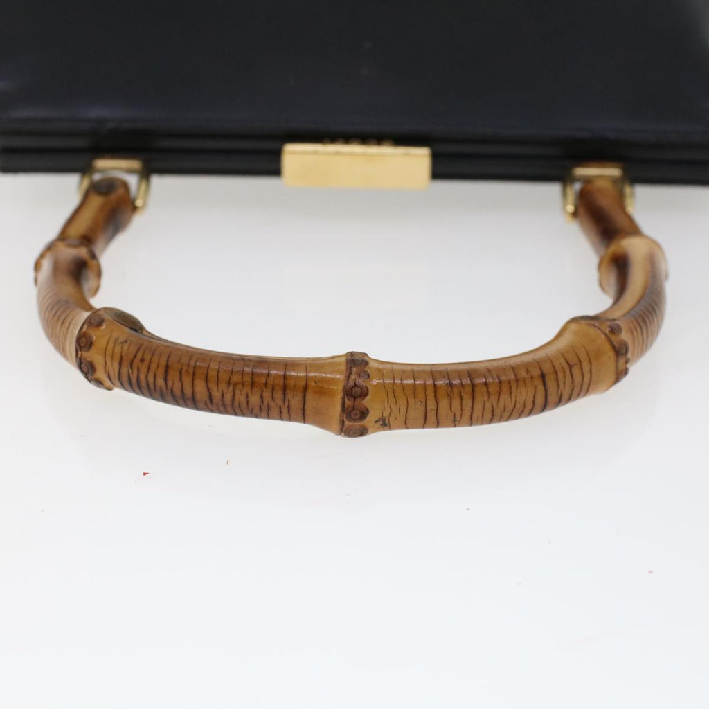 GUCCI Bamboo Gamaguchi Hand Bag Leather Black 000.781.0295  43320