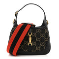 Gucci Jacquard Black Denim GG Monogram Textured Dollar Calfskin Mini Jackie 1961 Hobo Black Ivory