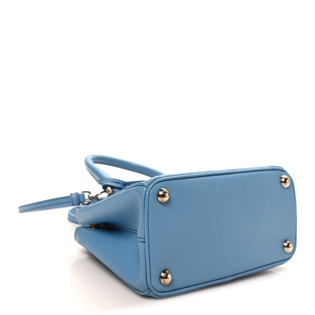 Prada Saffiano Lux Micro Galleria Double Zip Tote Turchese