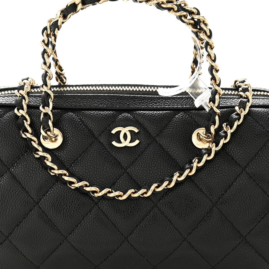 Chanel Caviar Quilted Barrel Clutch With Chain Black