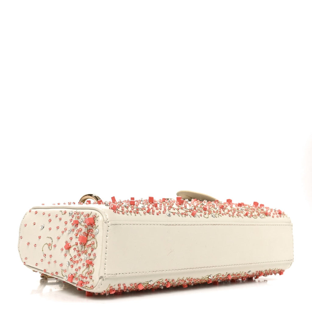 Christian Dior Calfskin Embroidered Small Lady D-Joy White Multicolor