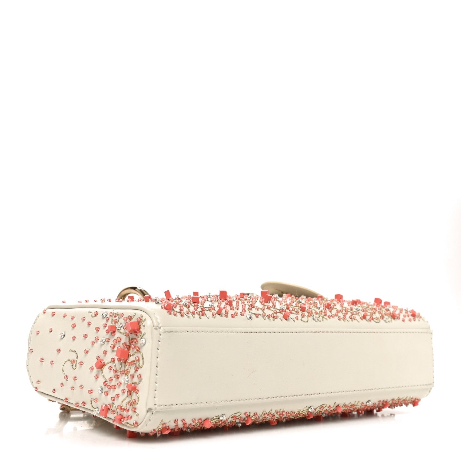 Christian Dior Calfskin Embroidered Small Lady D-Joy White Multicolor