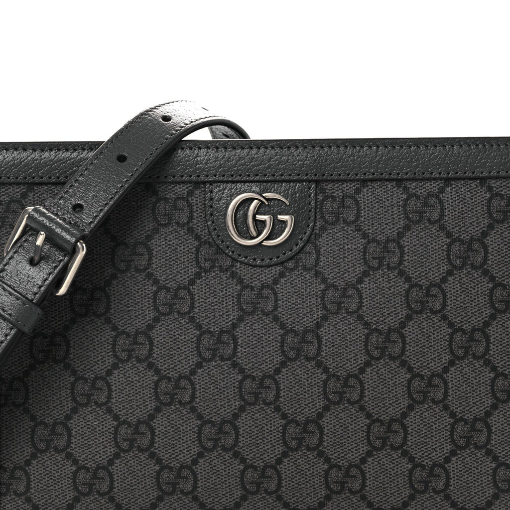Gucci GG Supreme Monogram Textured Dollar Calfskin Web Small Ophidia Shoulder Bag Grey Black Graphite Grey