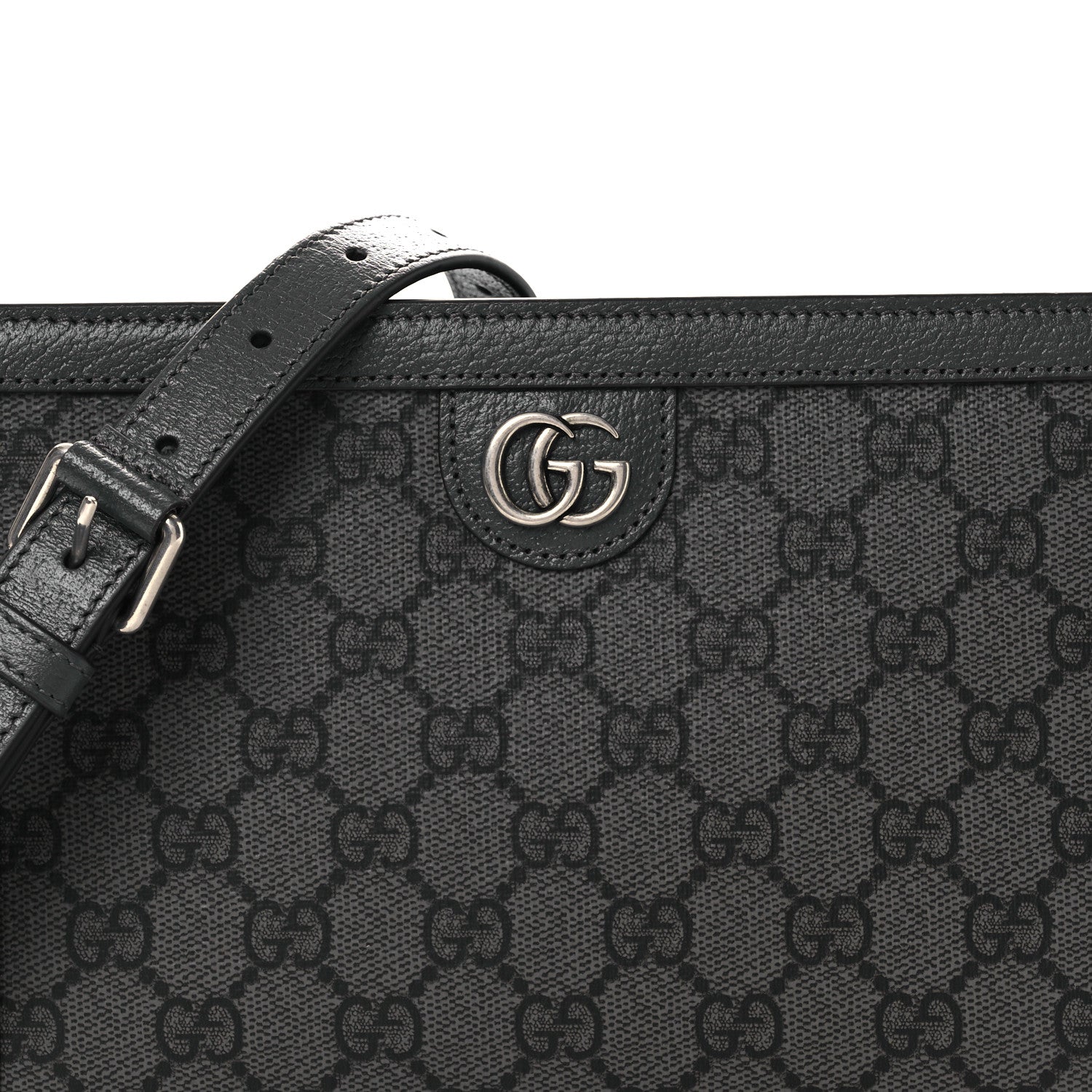 Gucci GG Supreme Monogram Textured Dollar Calfskin Web Small Ophidia Shoulder Bag Grey Black Graphite Grey