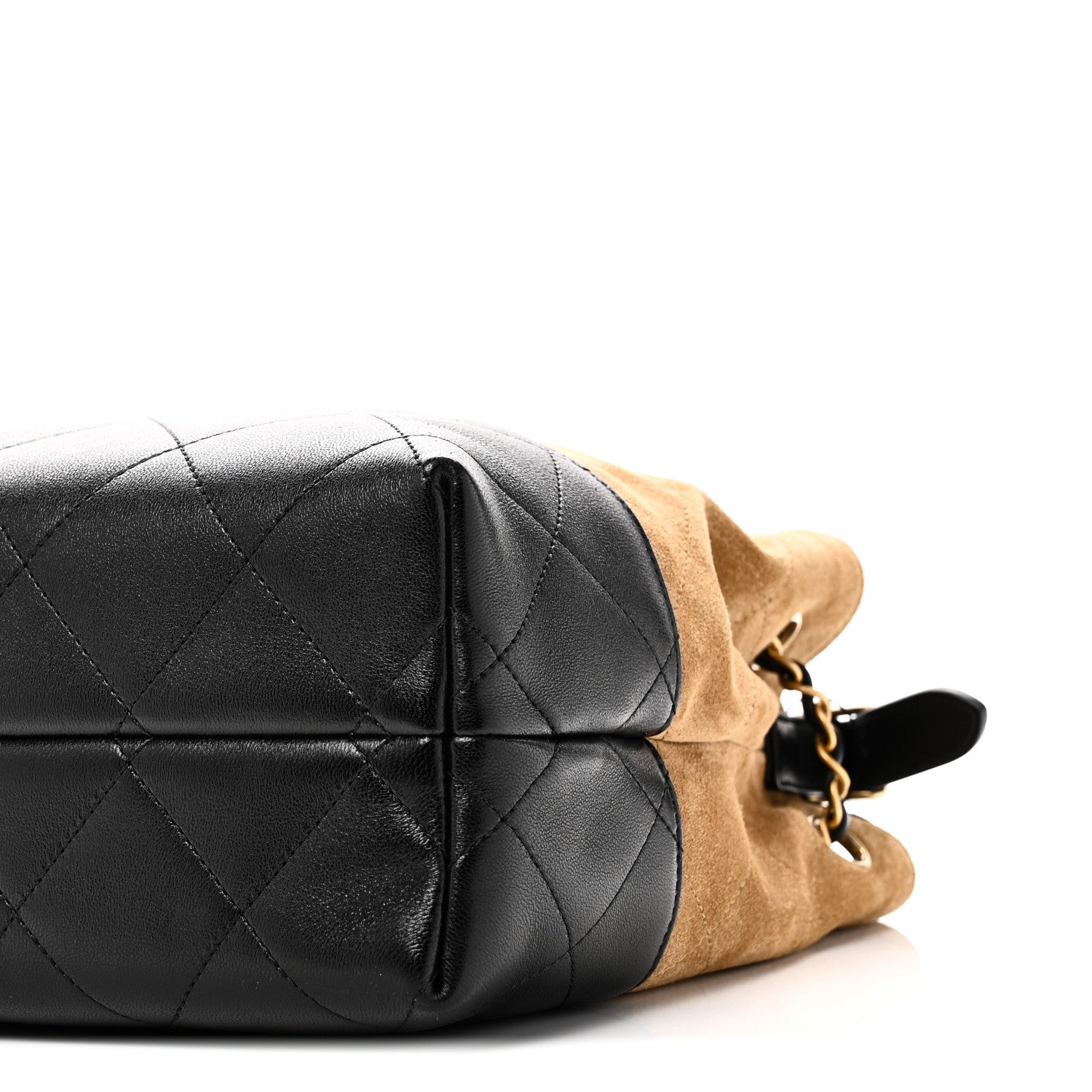Chanel Suede Calfskin Shiny Lambskin Quilted Small Coco Base Shopping Bag Beige Black
