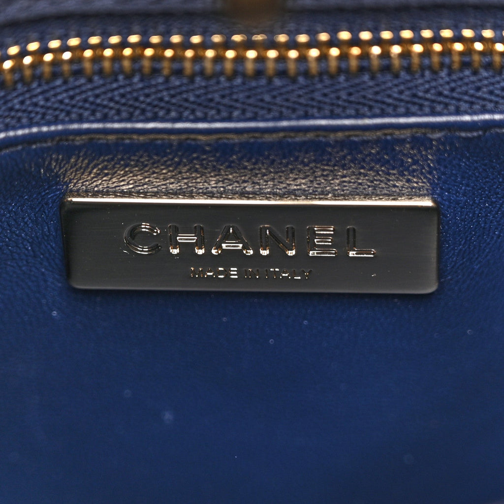 Chanel Shiny Crumpled Calfskin Quilted Mini 31 Shopping Bag Navy Blue