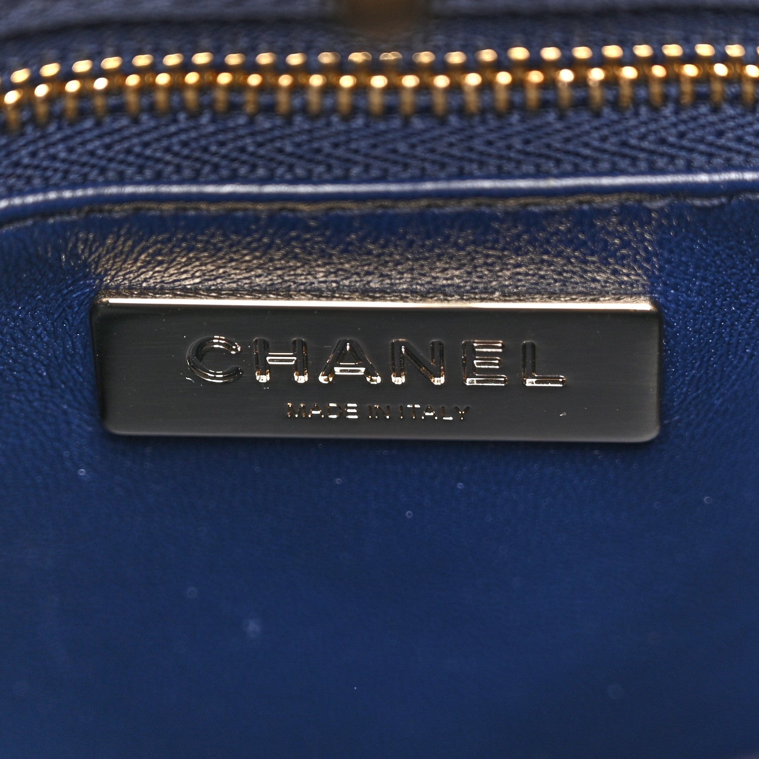 Chanel Shiny Crumpled Calfskin Quilted Mini 31 Shopping Bag Navy Blue