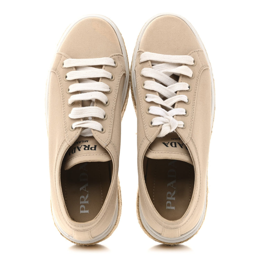 Prada Canvas Gabardine Espadrille 45mm Platform Sneakers 37.5 Corda