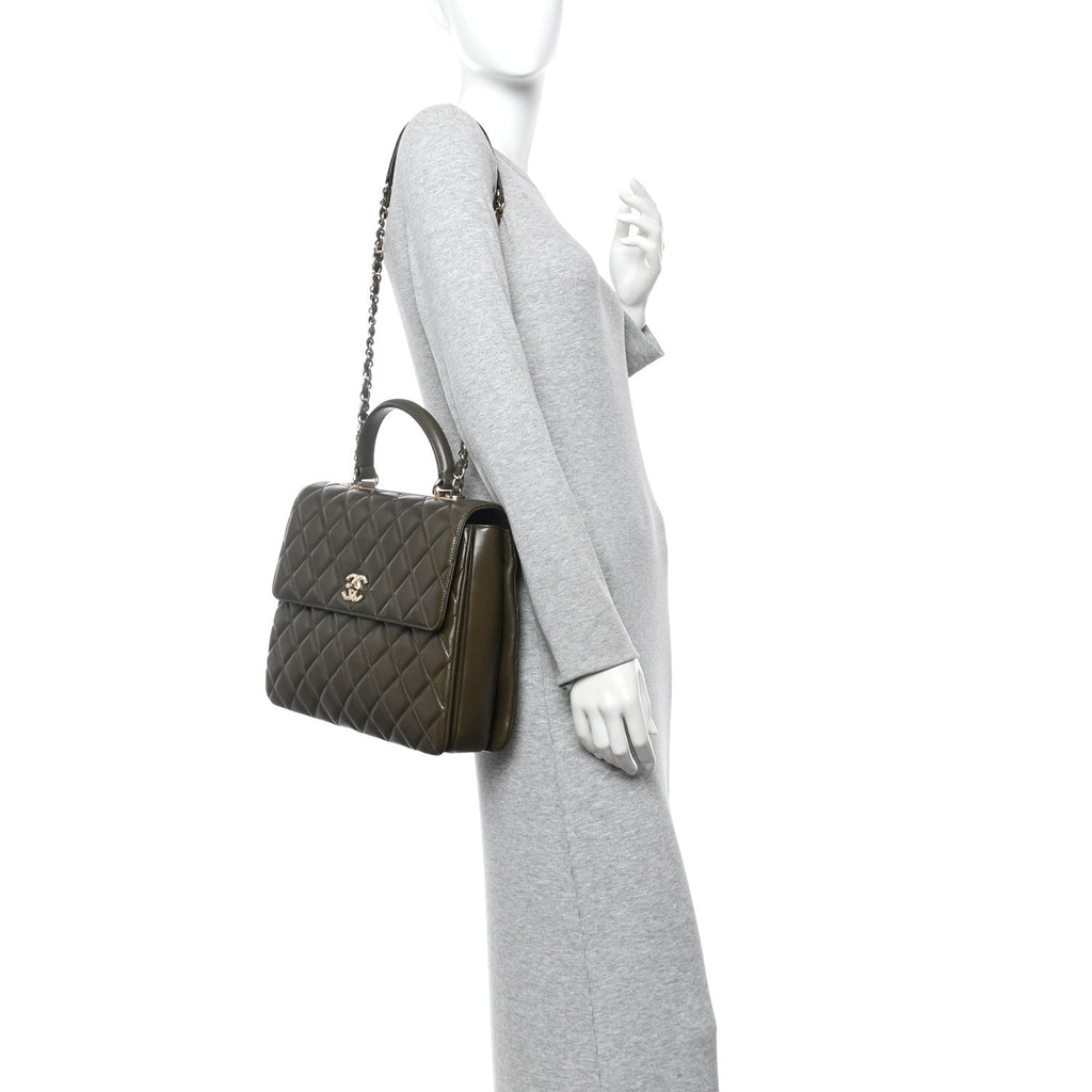 Chanel Lambskin Quilted Large Trendy CC Dual Handle Flap Bag Khaki