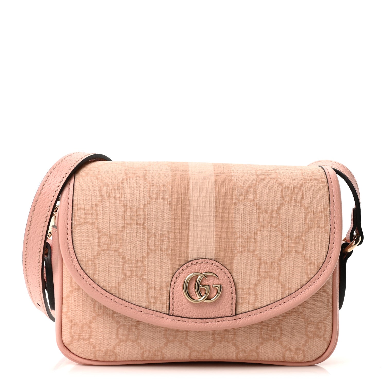 Gucci GG Supreme Monogram Textured Dollar Calfskin Mini Ophidia Flap Shoulder Bag Rose Pink
