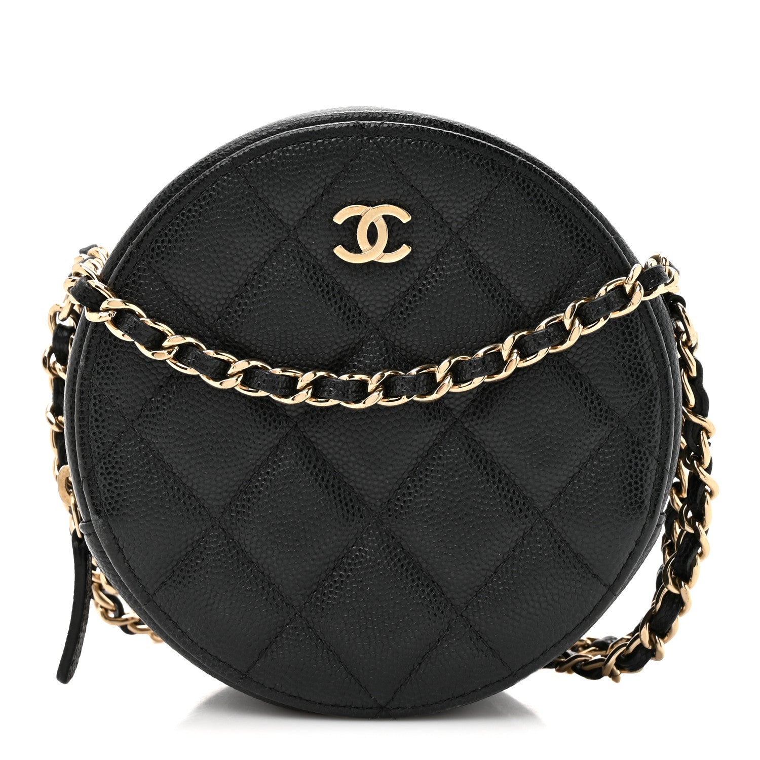 Chanel Caviar Quilted Round Clutch With Chain Black
