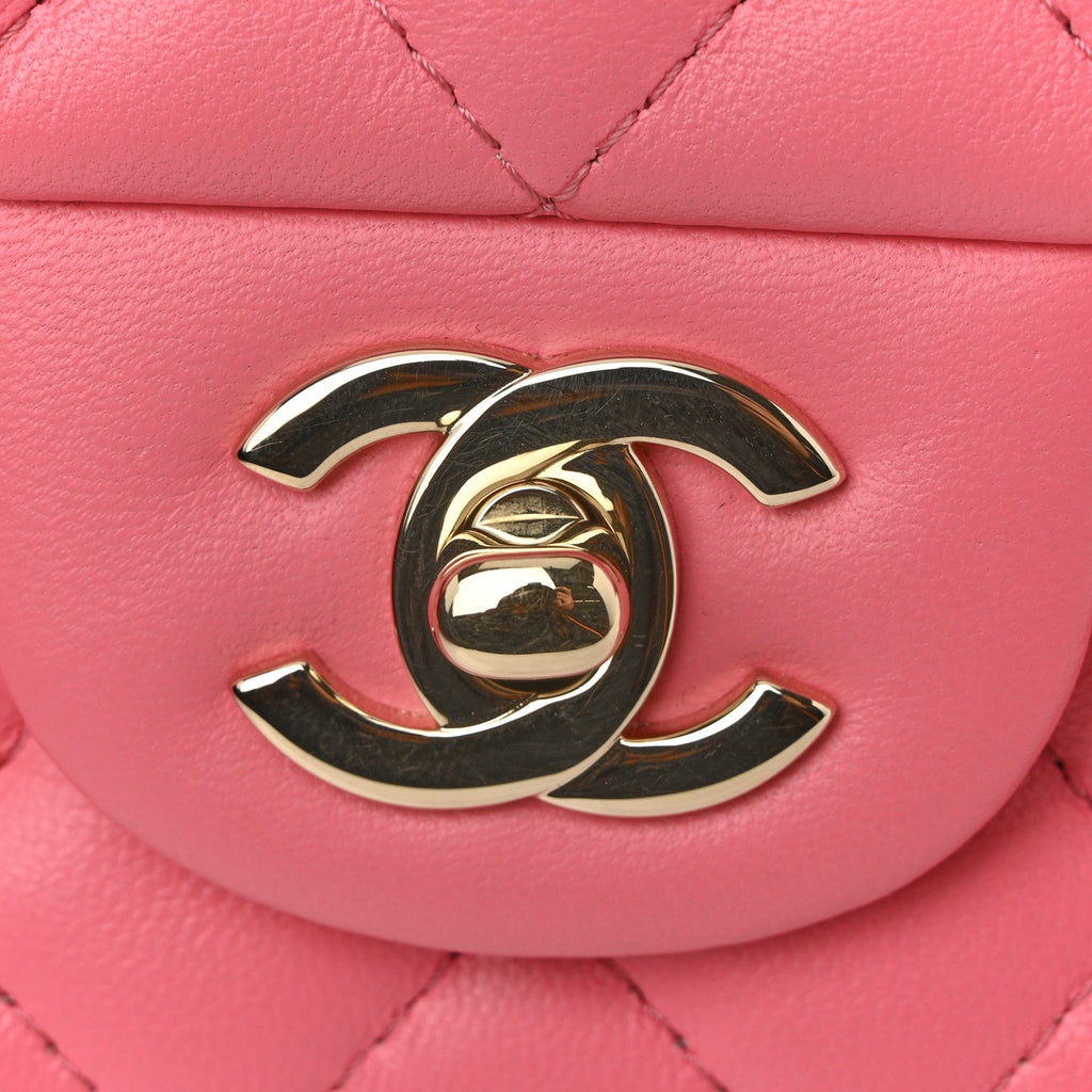 Chanel Lambskin Quilted Mini Rectangular Flap Pink