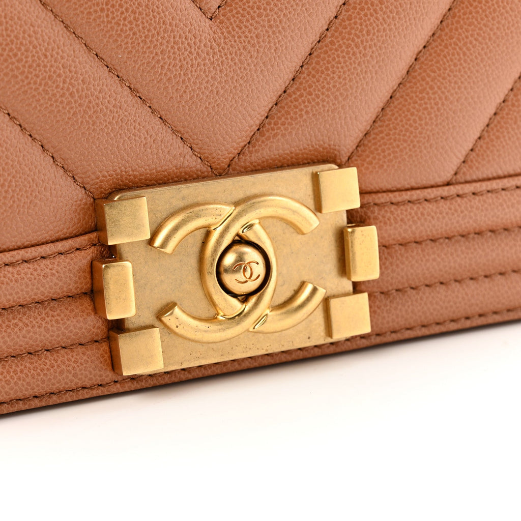 Chanel Caviar Chevron Quilted Small Boy Flap Brown