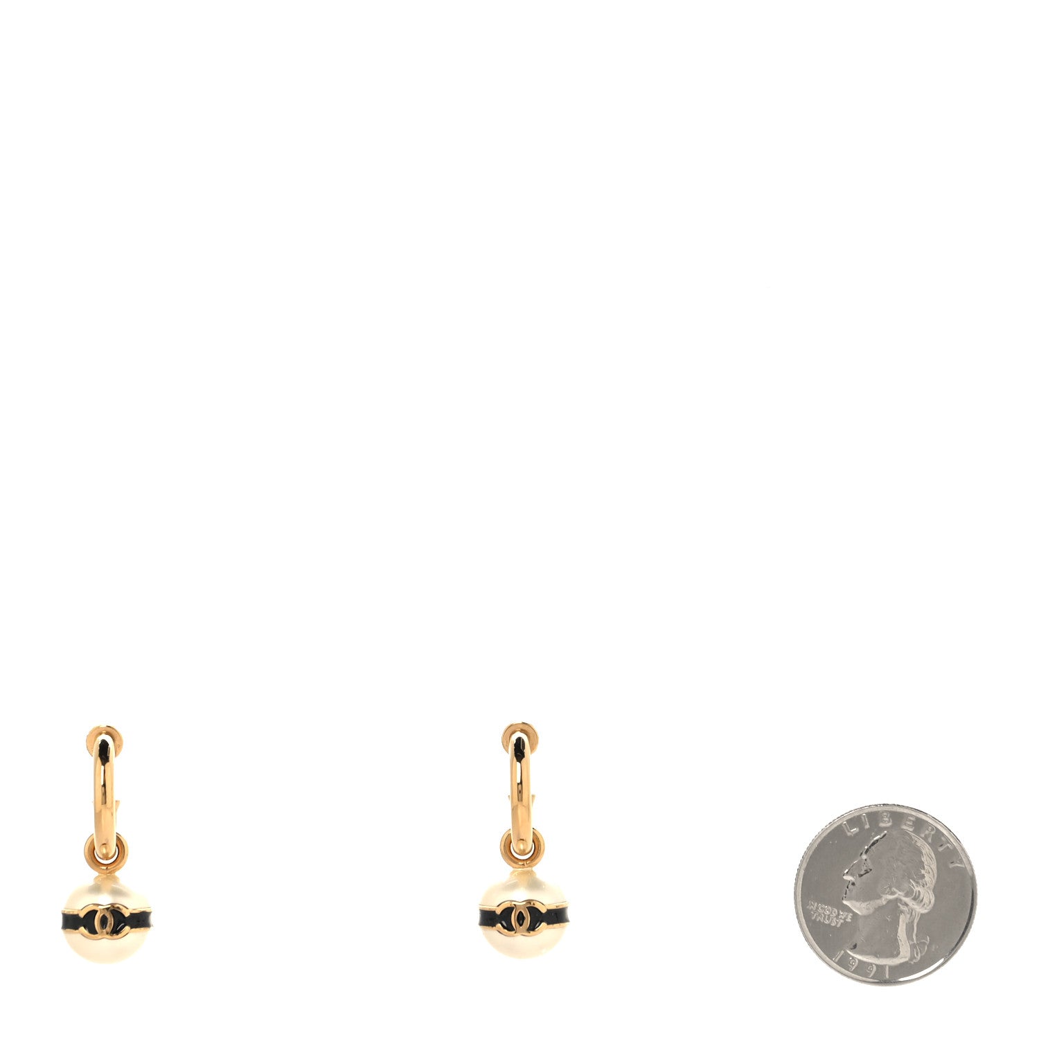 Pearl Metal CC Hoop Drop Earrings Gold Black White