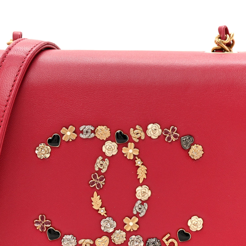 Chanel Lambskin Quilted Lucky Charms CC Crossbody Messenger Flap Red