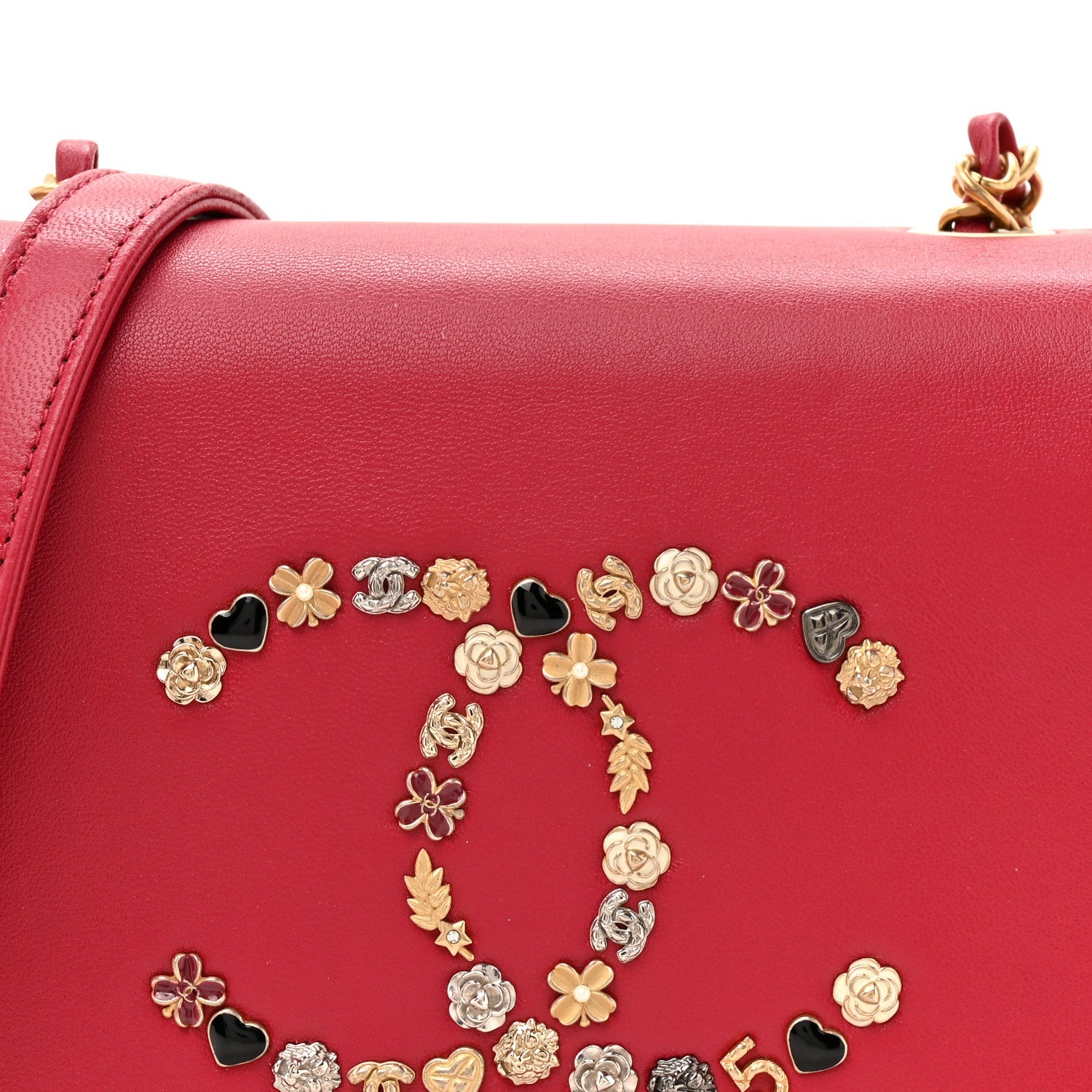 Chanel Lambskin Quilted Lucky Charms CC Crossbody Messenger Flap Red