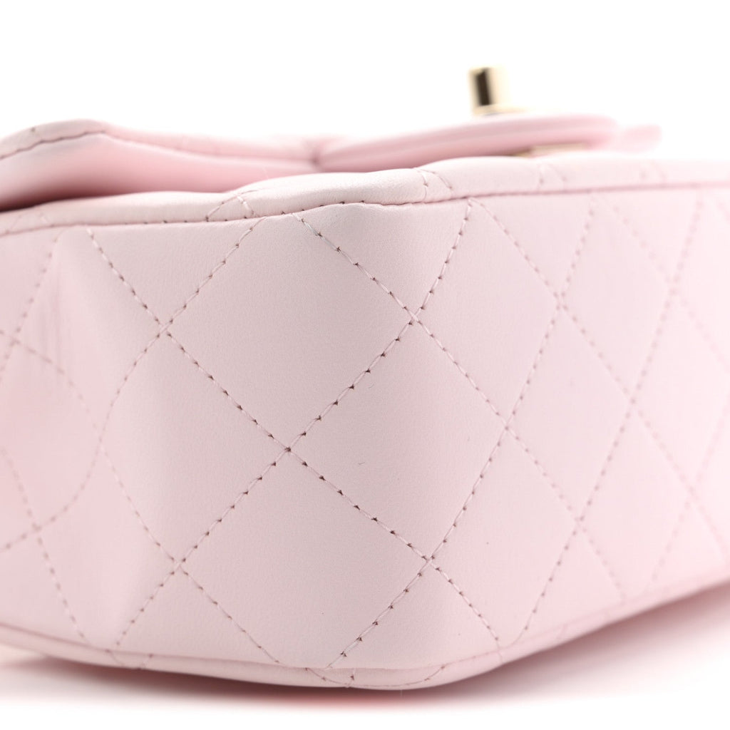 Chanel Lambskin Quilted Mini Top Handle Rectangular Flap Light Pink