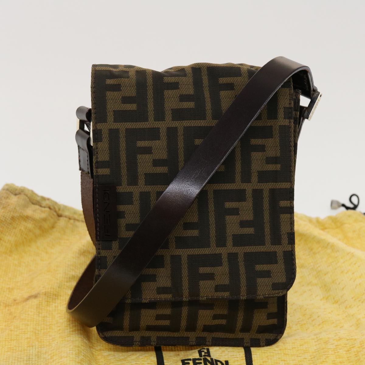 FENDI Zucca Canvas Shoulder Bag Black Brown  43693