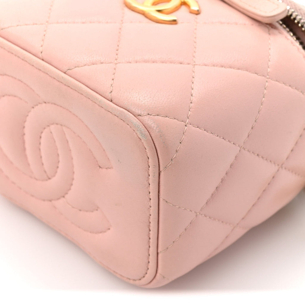 Chanel Lambskin Quilted Mini Sweet Camellia Vanity Case With Chain Pink