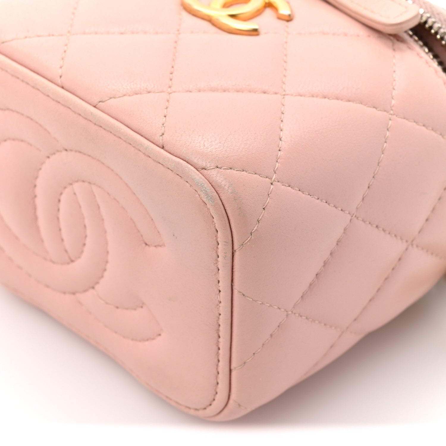 Chanel Lambskin Quilted Mini Sweet Camellia Vanity Case With Chain Pink