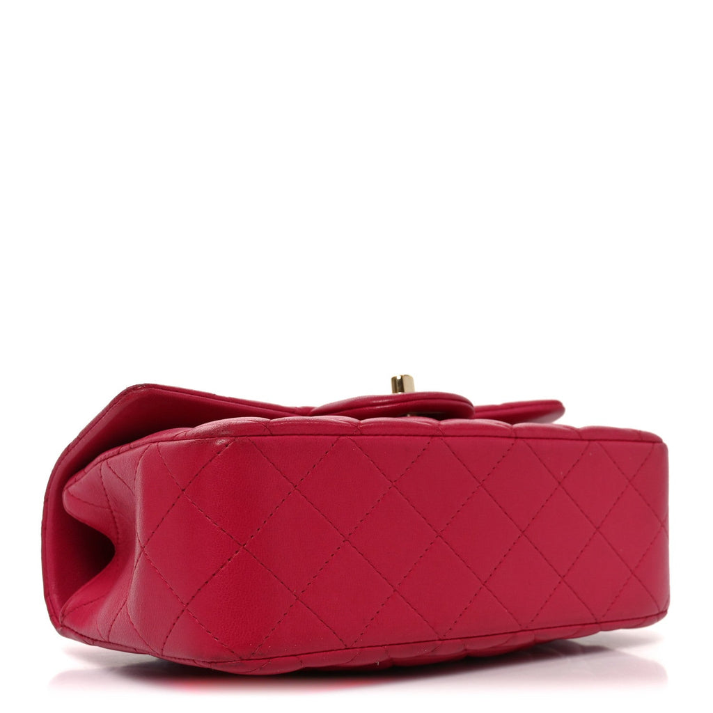 Chanel Lambskin Quilted Mini Top Handle Rectangular Flap Dark Pink