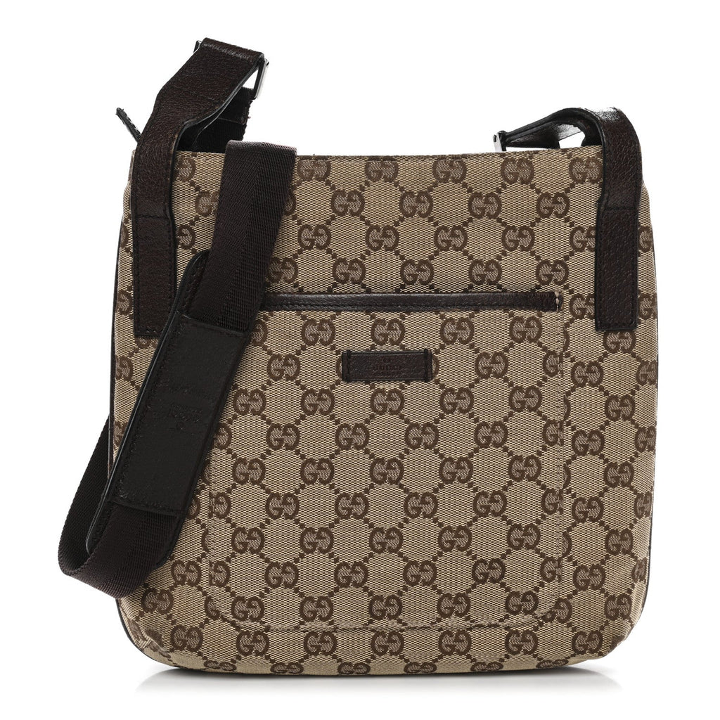 Gucci Monogram Flat Messenger Bag Dark Brown