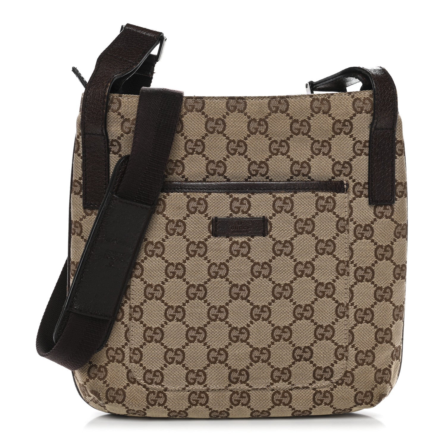 Gucci Monogram Flat Messenger Bag Dark Brown