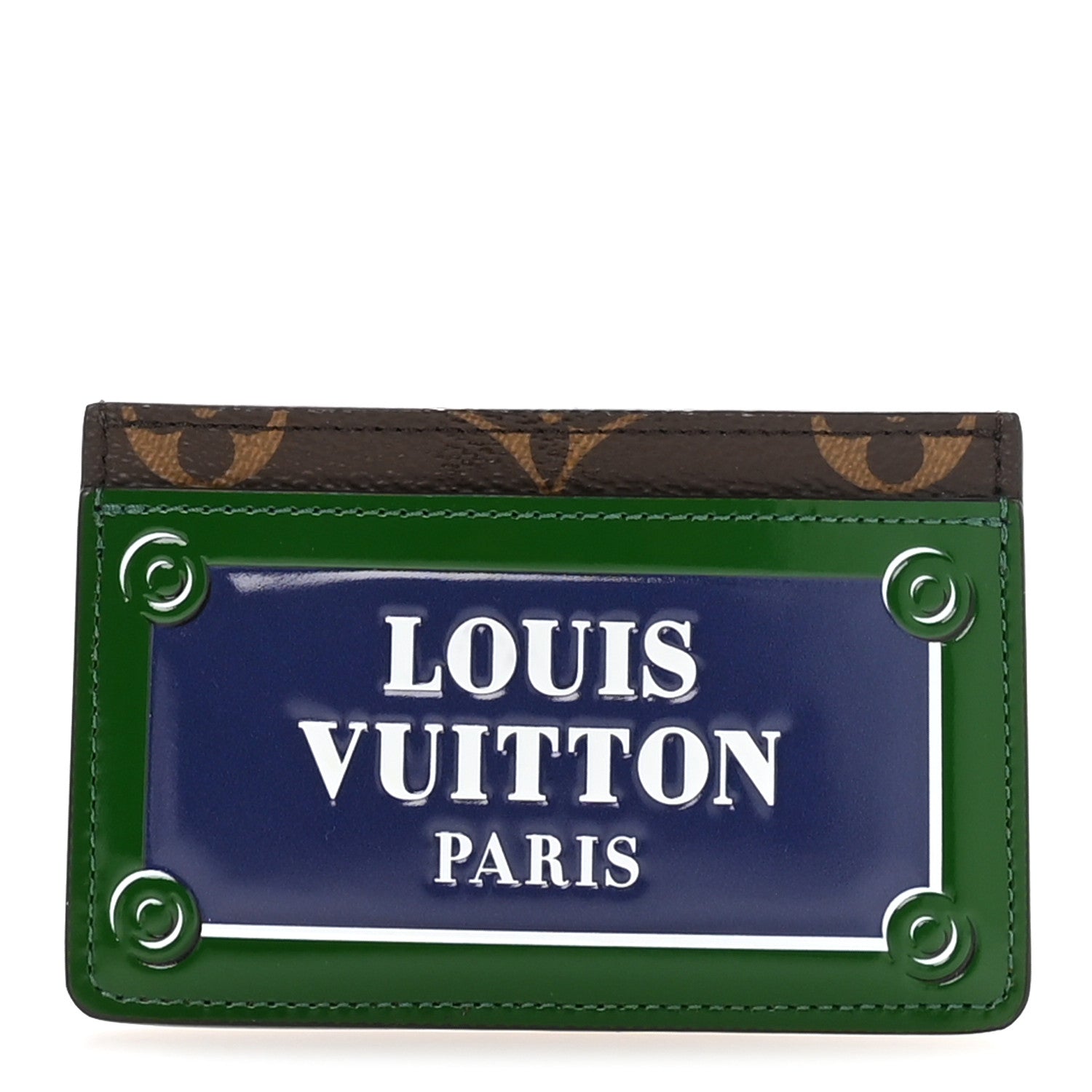Louis Vuitton Monogram Calfskin Simple Card Holder Blue Green