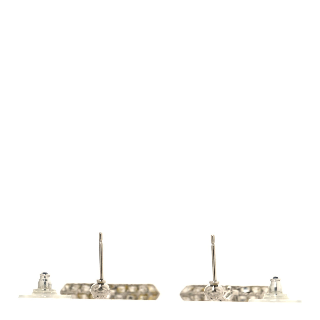 Baguette Crystal CC Drop Earrings Silver