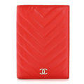 Caviar Chevron Quilted Passport Holder Red