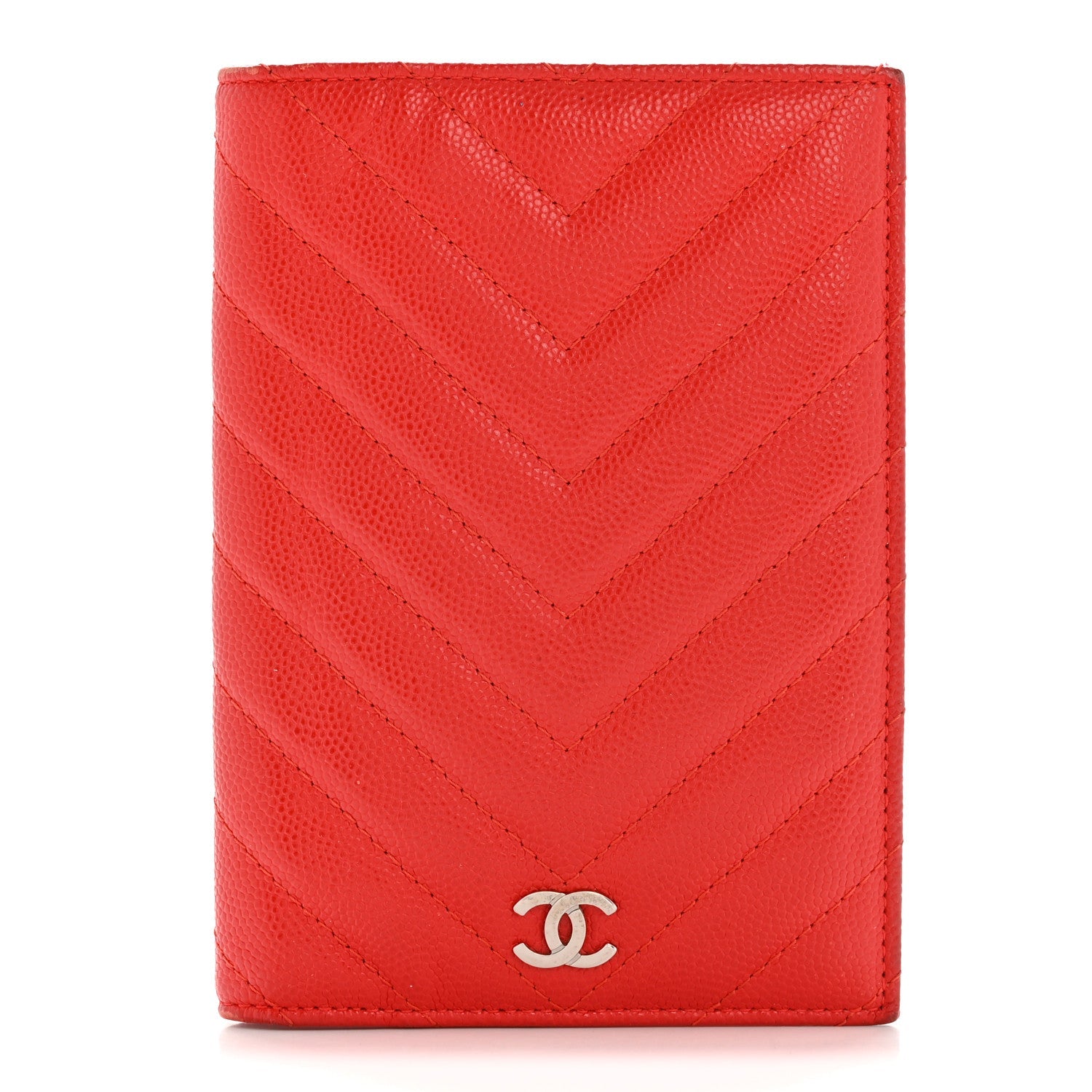 Caviar Chevron Quilted Passport Holder Red