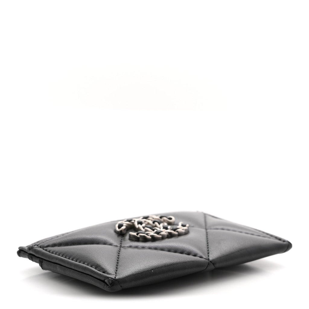 Lambskin Quilted Chanel 19 Card Holder Black