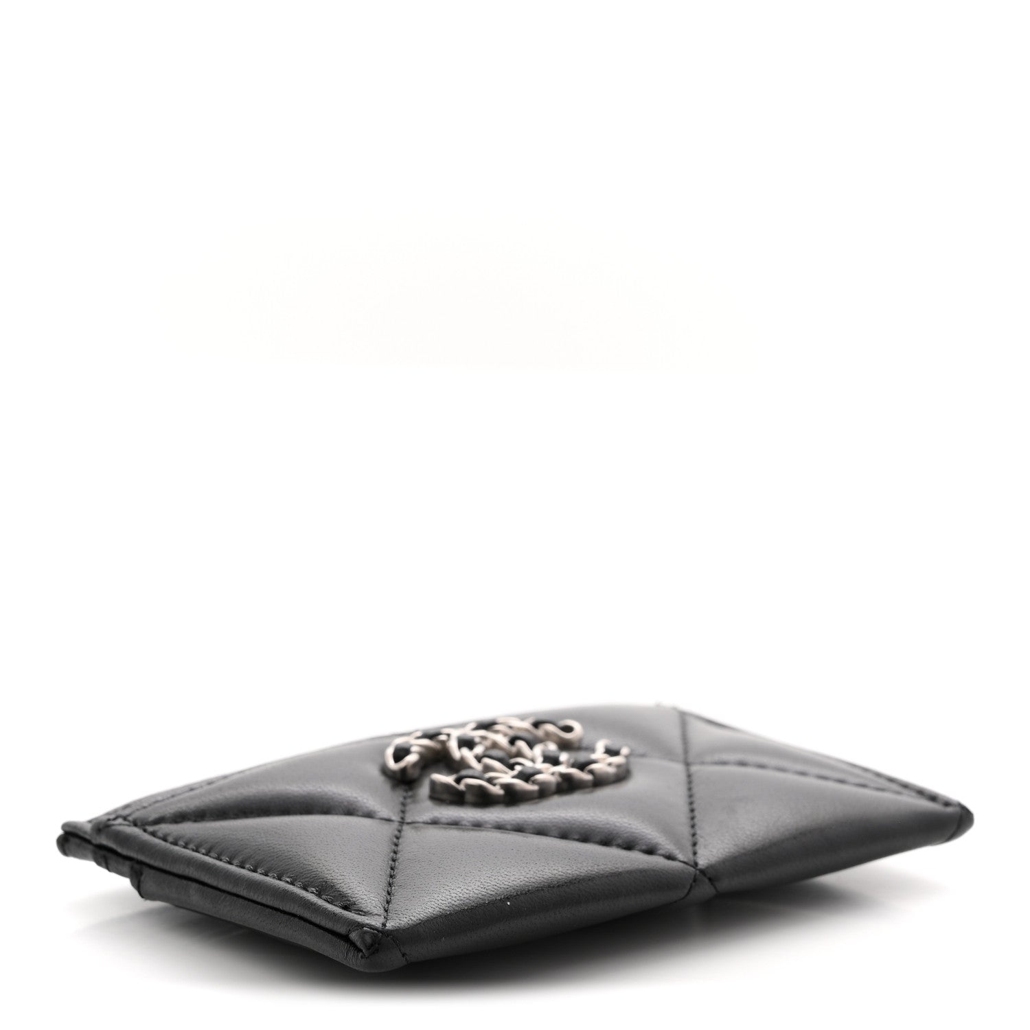 Lambskin Quilted Chanel 19 Card Holder Black