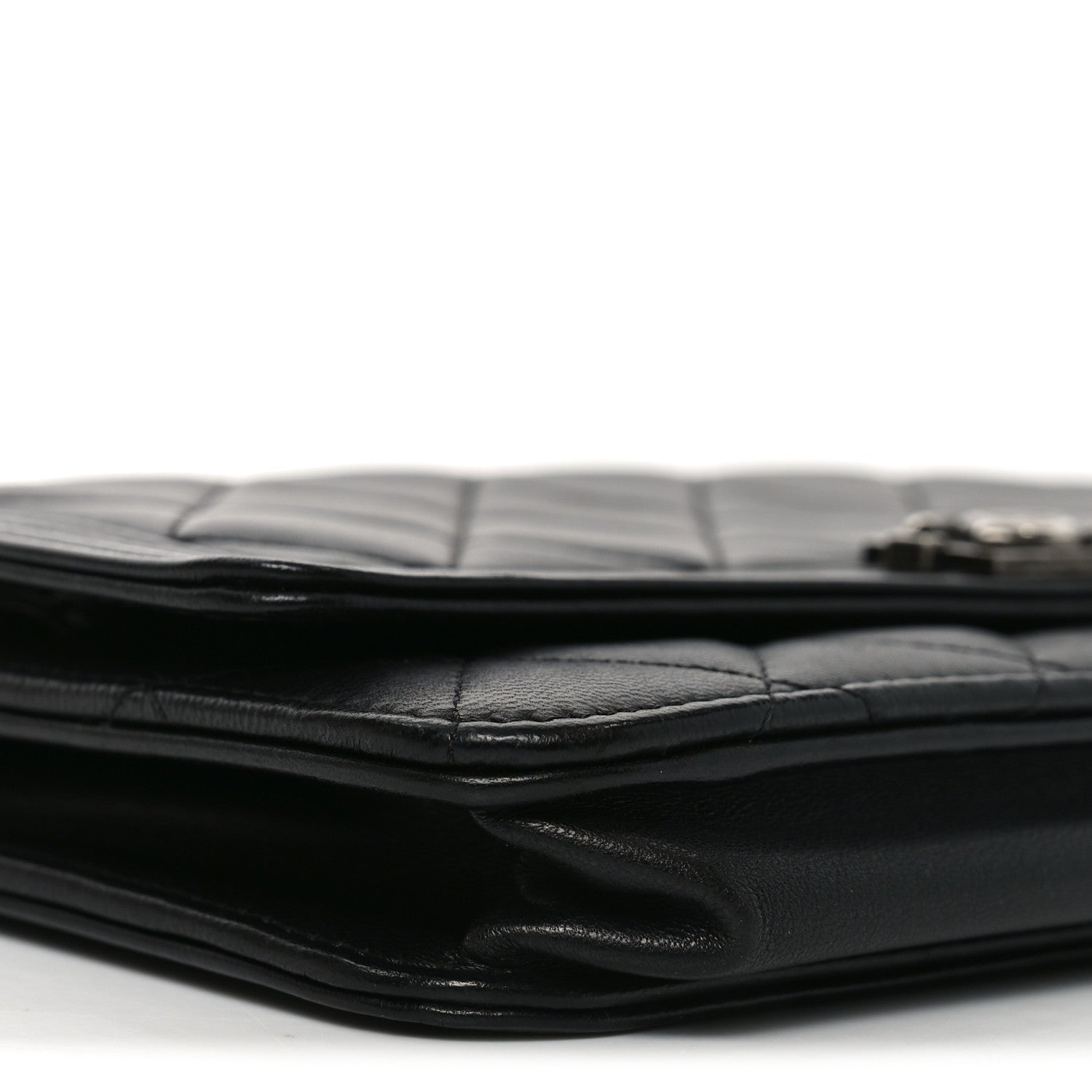 Chanel Lambskin Quilted Boy Wallet On Chain WOC Black