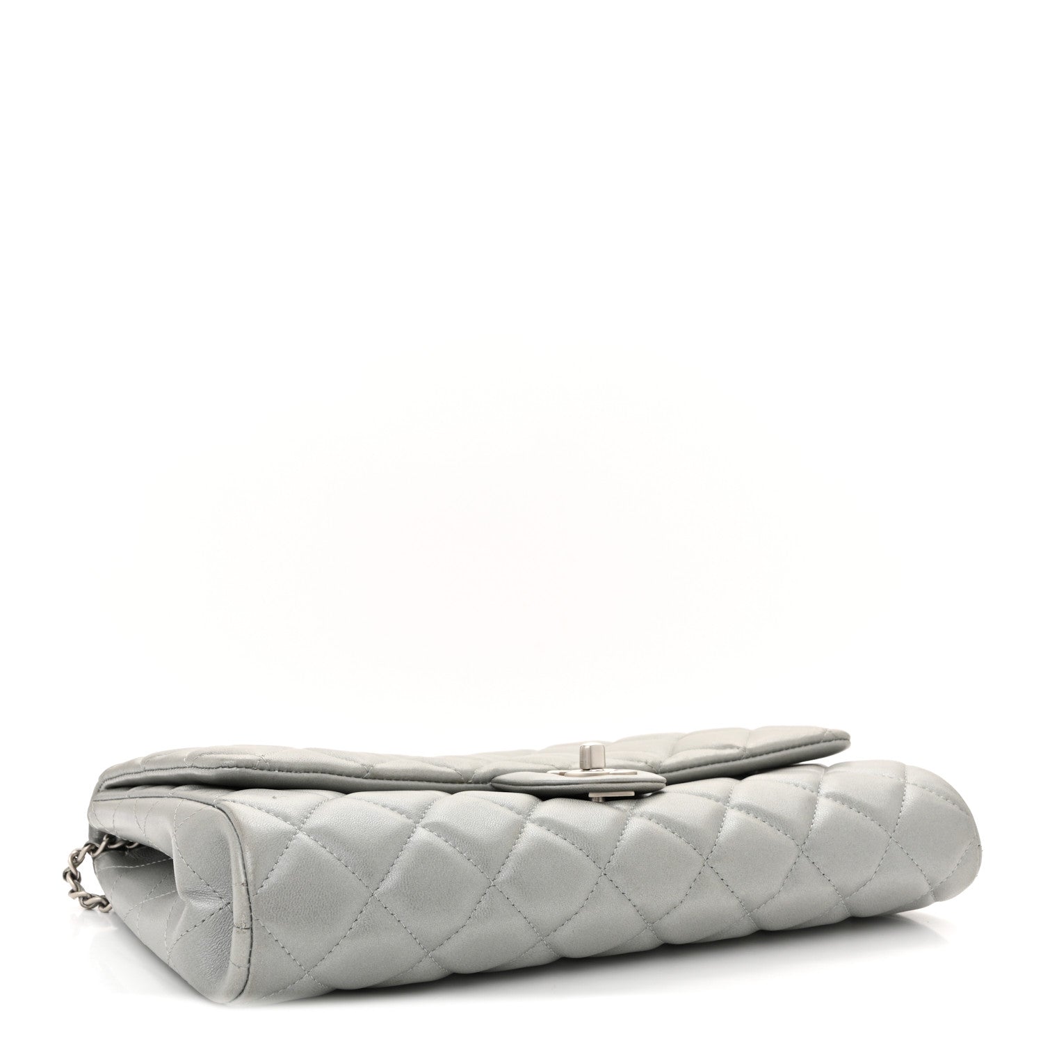 Chanel Metallic Lambskin Quilted Clutch With Chain Flap Silver