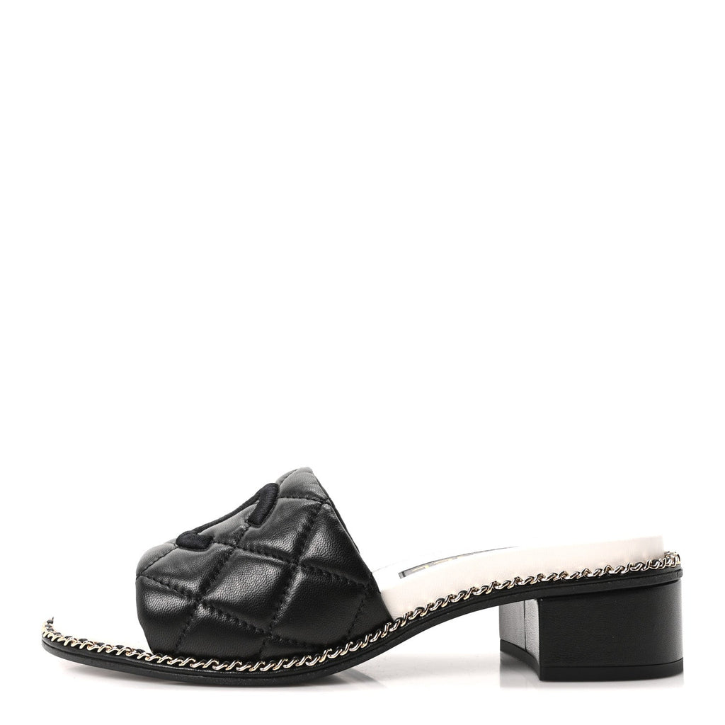 Lambskin Quilted CC Chain Mules 35 Black White