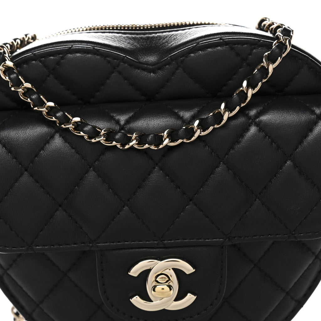 Chanel Lambskin Quilted CC In Love Heart Bag Black