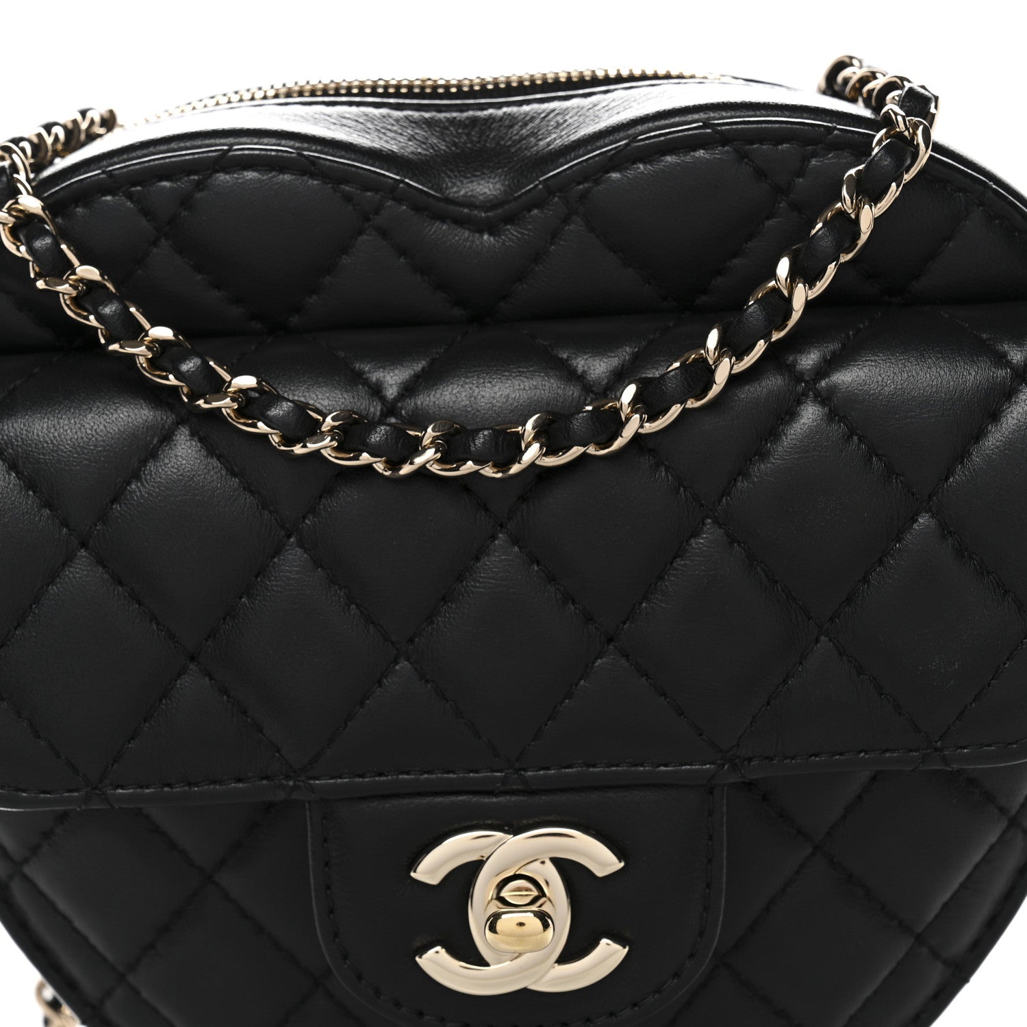 Chanel Lambskin Quilted CC In Love Heart Bag Black