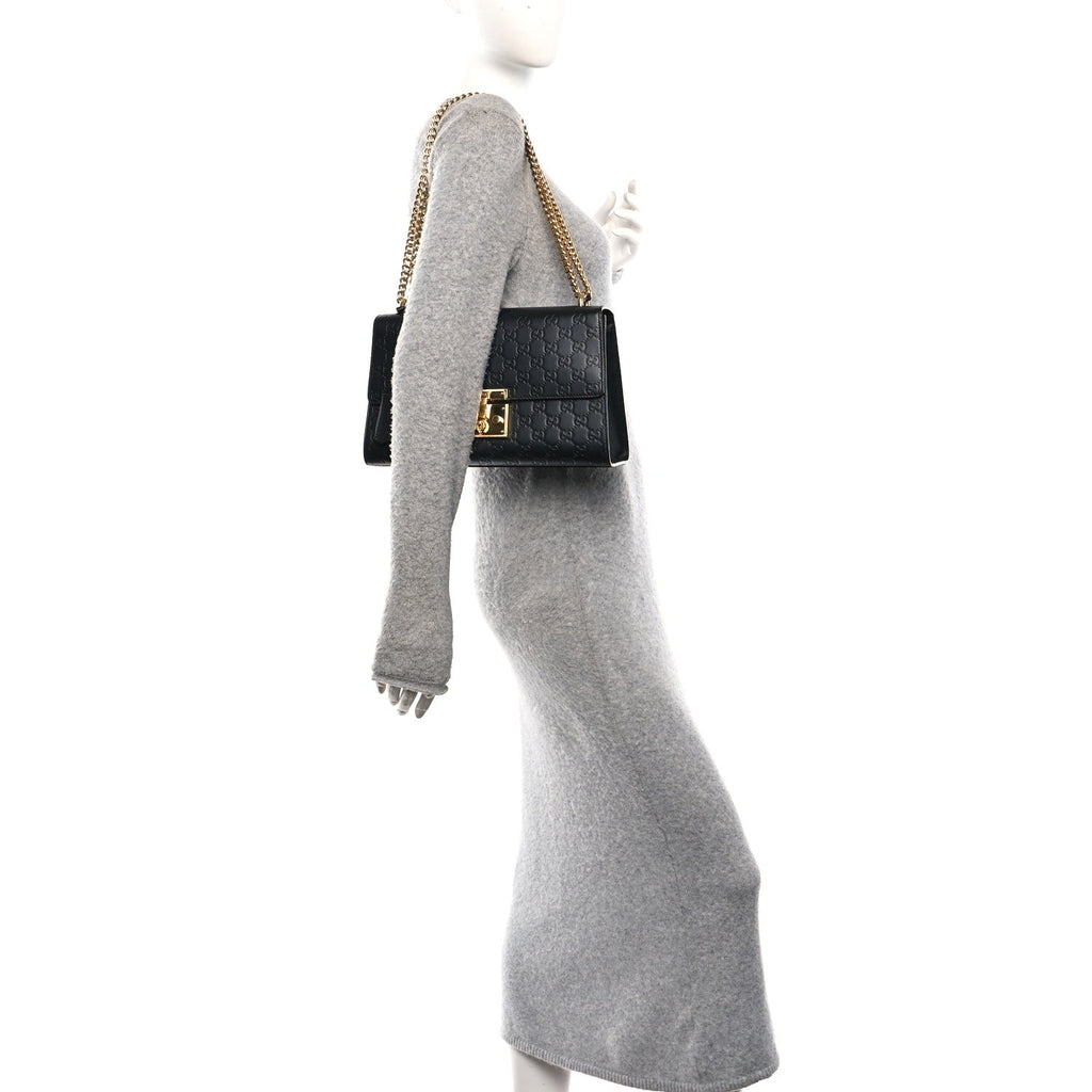 Gucci Guccissima Medium Padlock Shoulder Bag Black