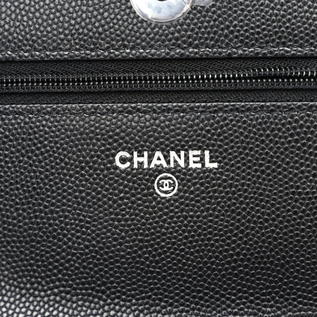 Chanel Caviar Quilted Chanel 19 Wallet On Chain WOC Black White