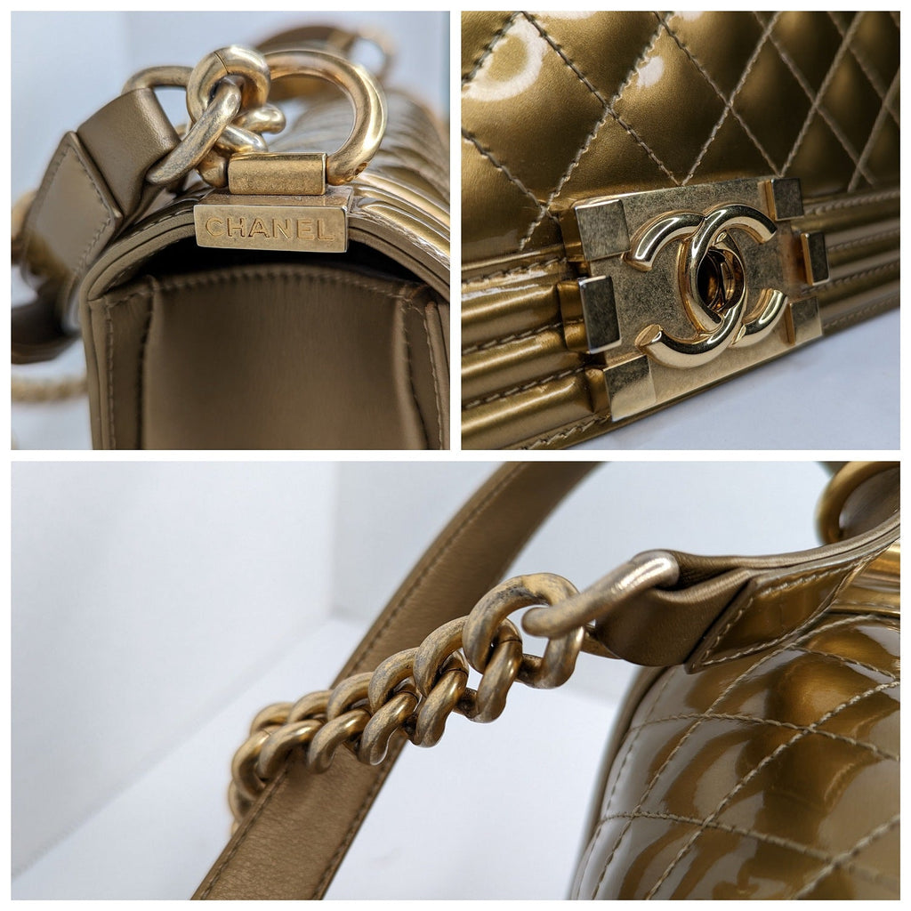 Chanel  Metallic Patent Calfskin Quilted Medium Boy Bag