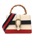 Gucci Calfskin Bamboo Web Medium Dionysus Top Handle Bag White Blue Hibiscus Red
