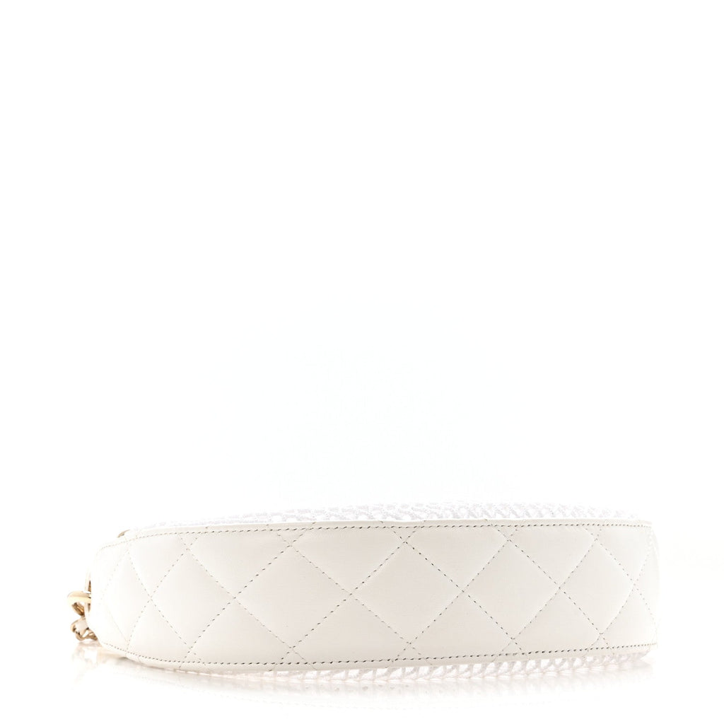 Chanel Mesh Shiny Lambskin Chain Hobo White
