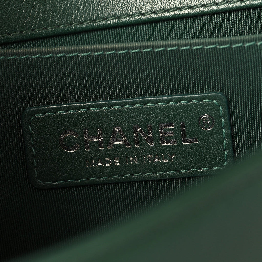 Chanel Calfskin Chevron Quilted Small Boy Flap Green