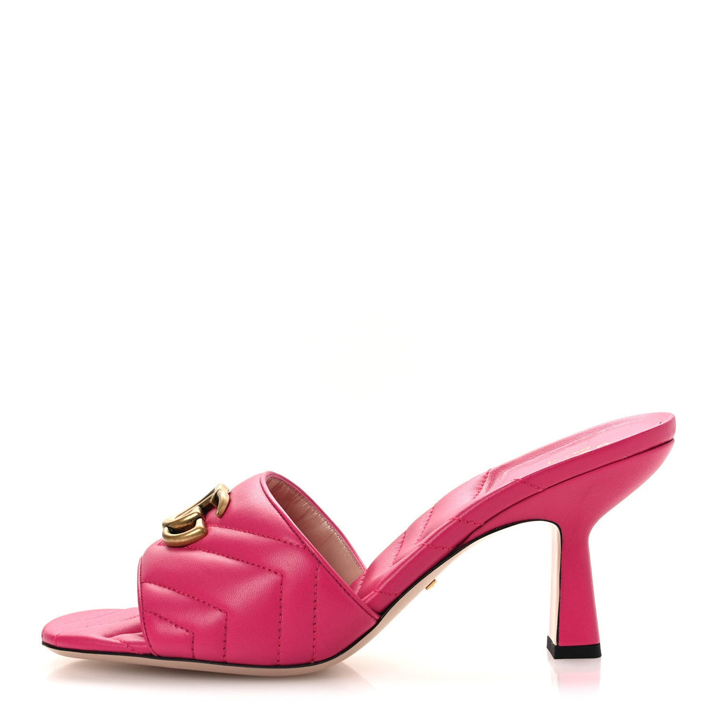 Gucci Nappa Matelasse GG Marmont 75mm Slide Sandals 41 Box Pink