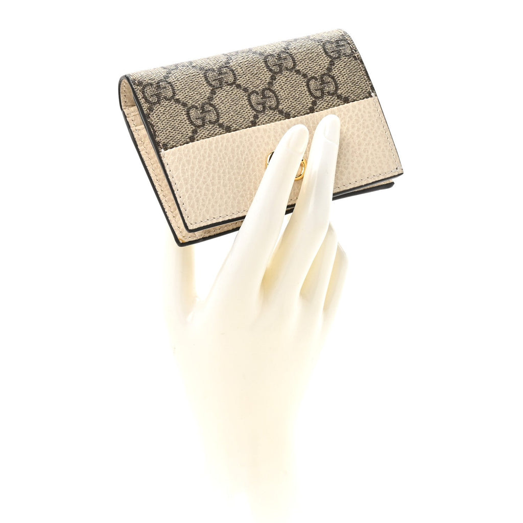 Gucci Dollar Calfskin GG Supreme Monogram GG Marmont Card Case Mystic White Beige Ebony